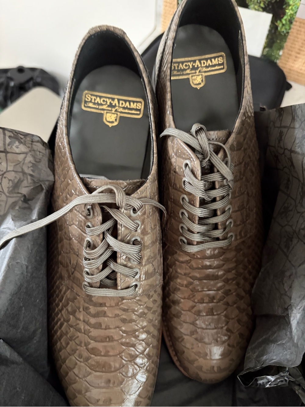 Stacy Adams Men's Brown Croc-Embossed Lace-Up Shoes size 8.5 D New